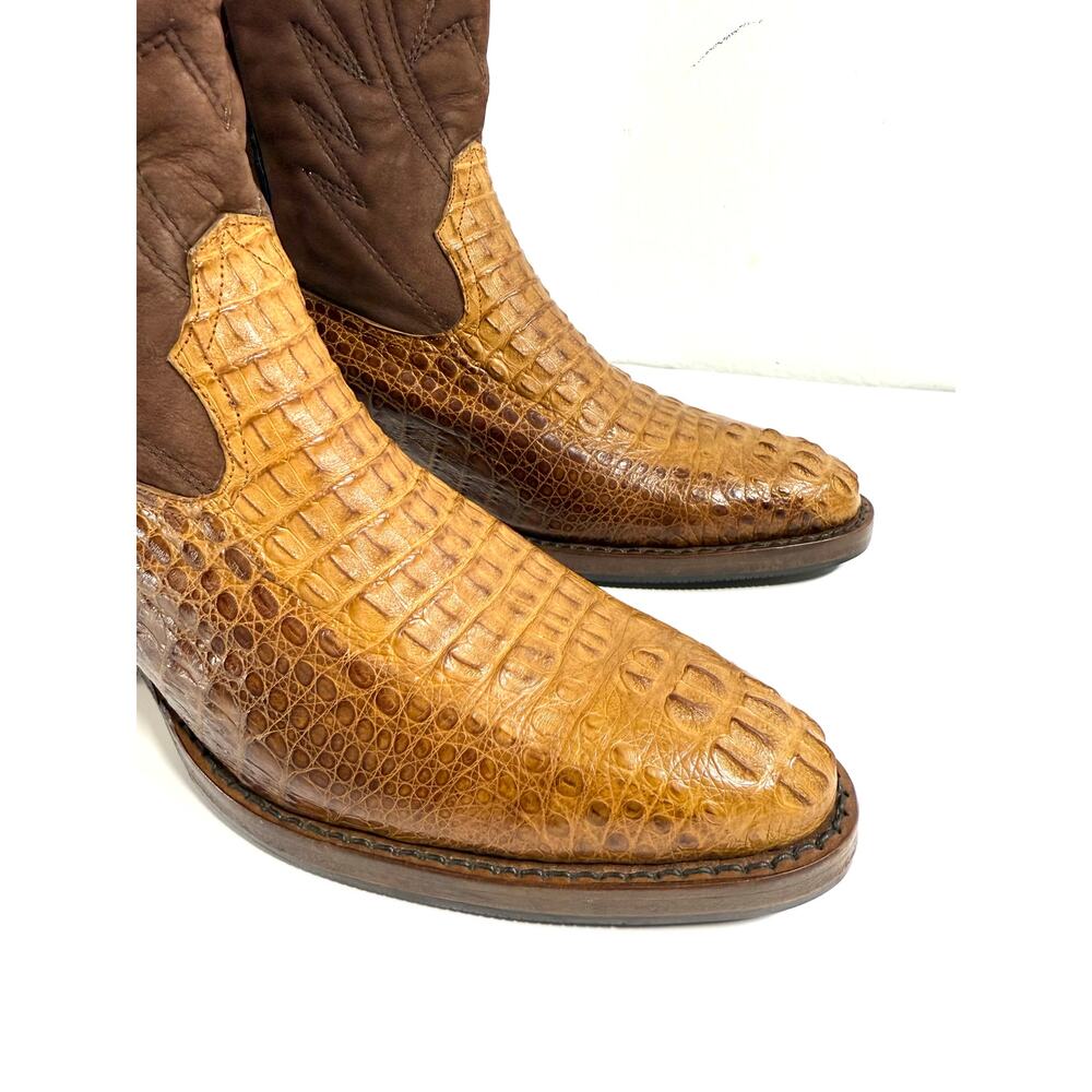 Men’s Custom Made Western Cowboy Boots Croc Embossed Leather Brown US 9.5 New - Picture 6 of 13